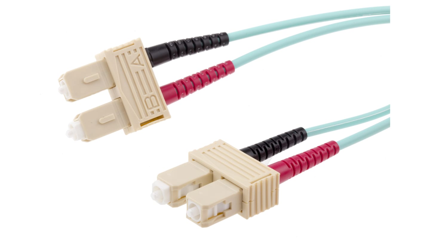 RS PRO SC to SC Duplex Multi Mode OM3 Fibre Optic Cable, 900μm, Blue, 2m