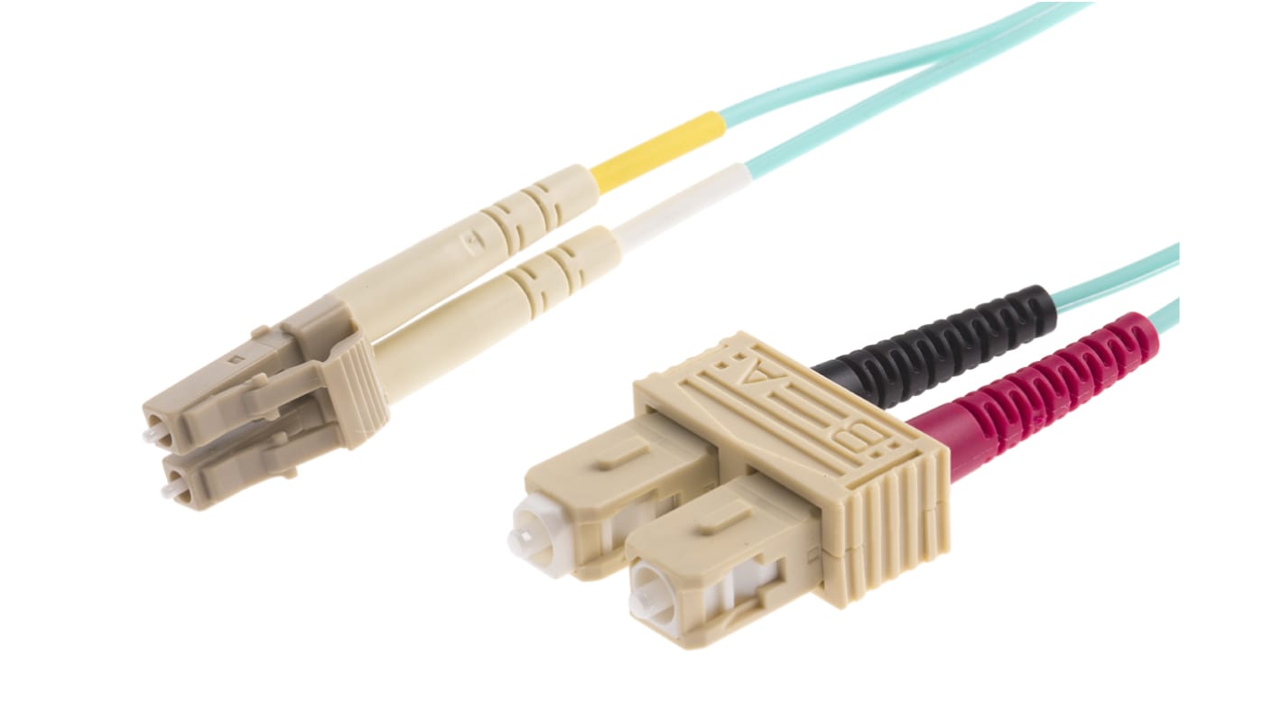 Cable de fibra óptica RS PRO OM3, con A: LC, con B: SC, long. 3m, funda libre de halógenos y bajo nivel de humo Azul,