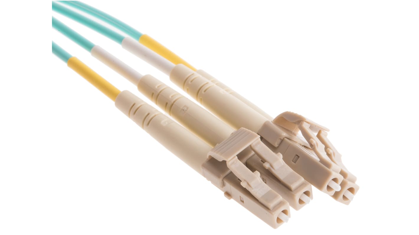 RS PRO LC to LC Duplex Multi Mode OM4 Fibre Optic Cable, 900μm, Blue, 1m