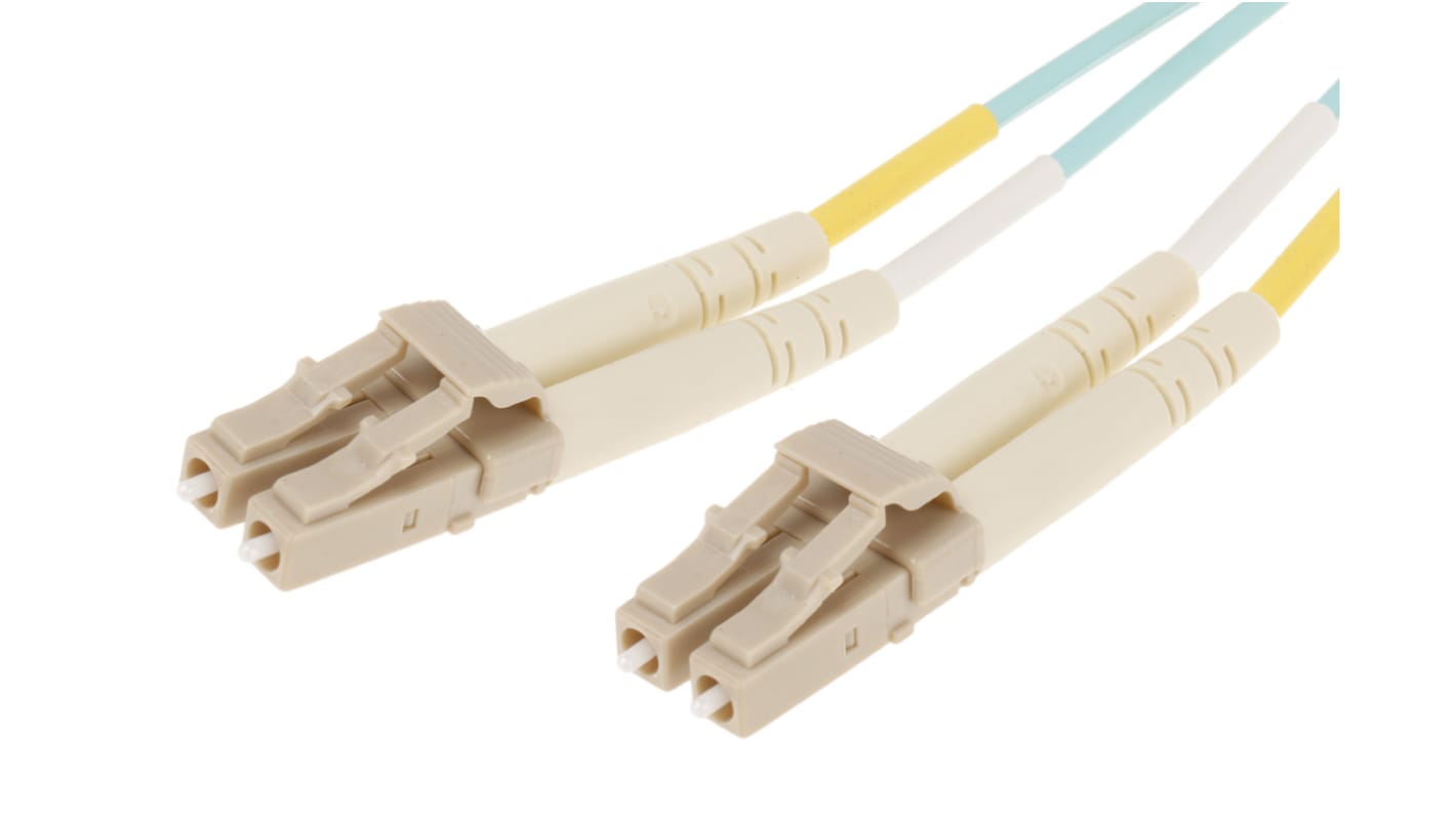 Cable de fibra óptica RS PRO OM4, con A: LC, con B: LC, long. 2m, funda de , funda libre de halógenos y bajo nivel de