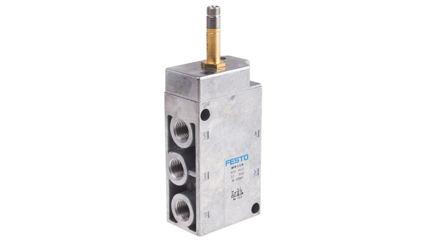 Electrodistributeur pneumatique Festo serie MFH fonction 5/2, Bobine/Assistée, G 1/4, 12 → 48V dc, 24 →