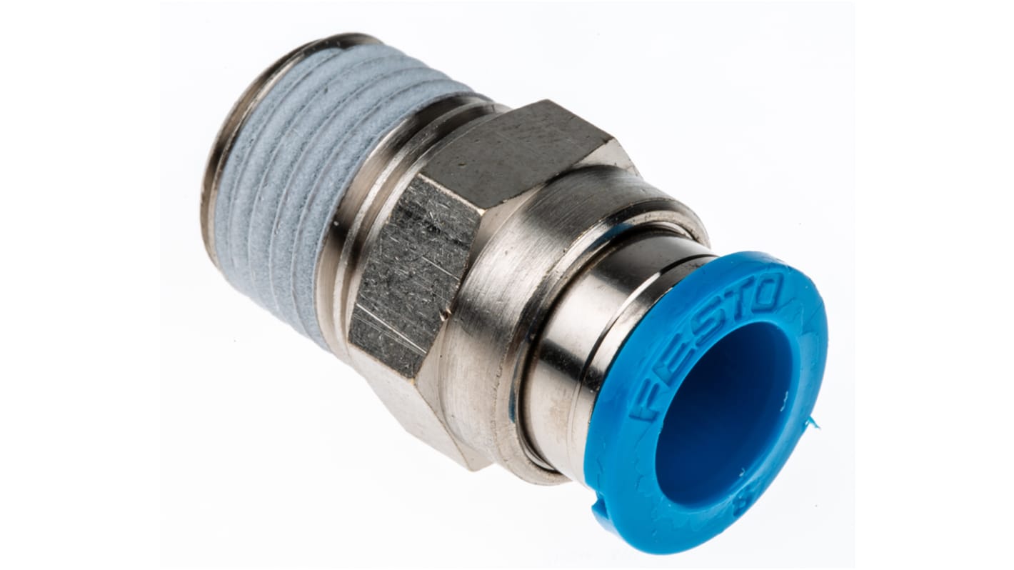 Festo QS Series Straight Threaded Adaptor, R 1/4 Male to Push In 8 mm, Threaded-to-Tube Connection Style, 153005