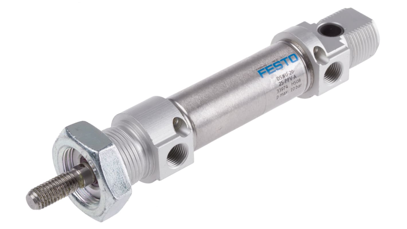 Festo Pneumatic Cylinder - 33974, 20mm Bore, 25mm Stroke, DSNU Series, Double Acting