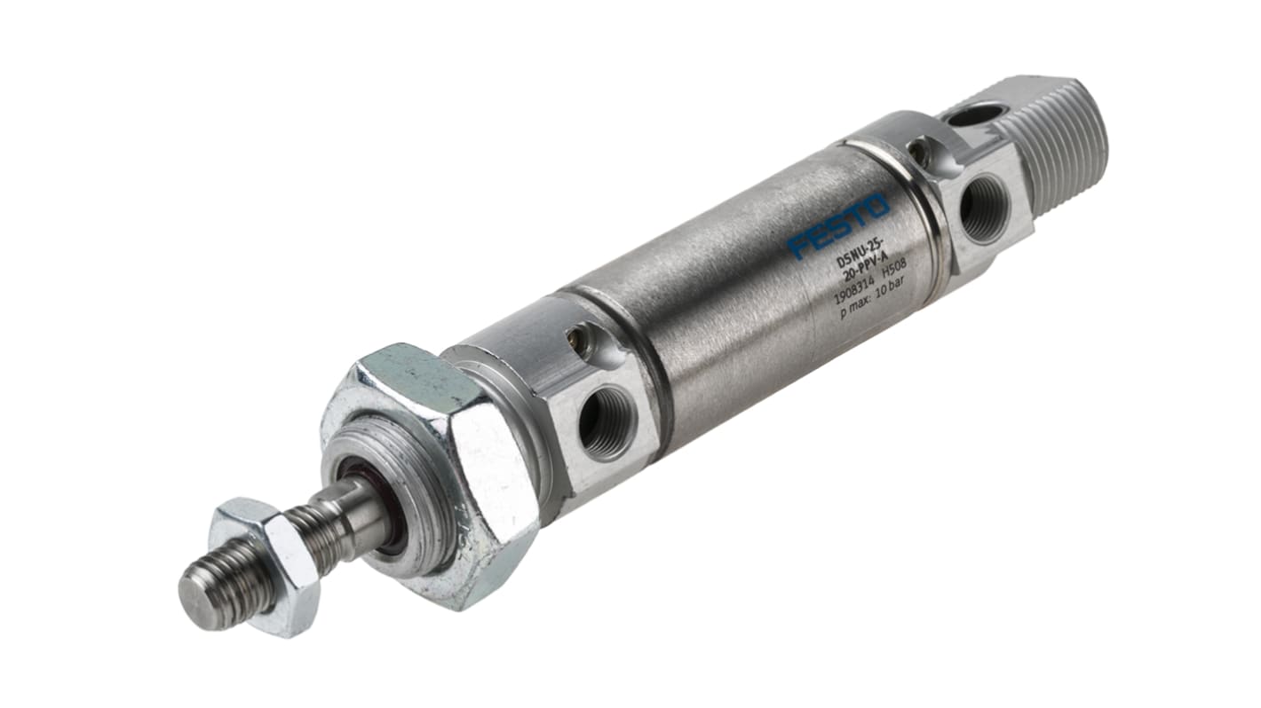 Festo Pneumatic Cylinder - 1908314, 25mm Bore, 20mm Stroke, DSNU Series, Double Acting