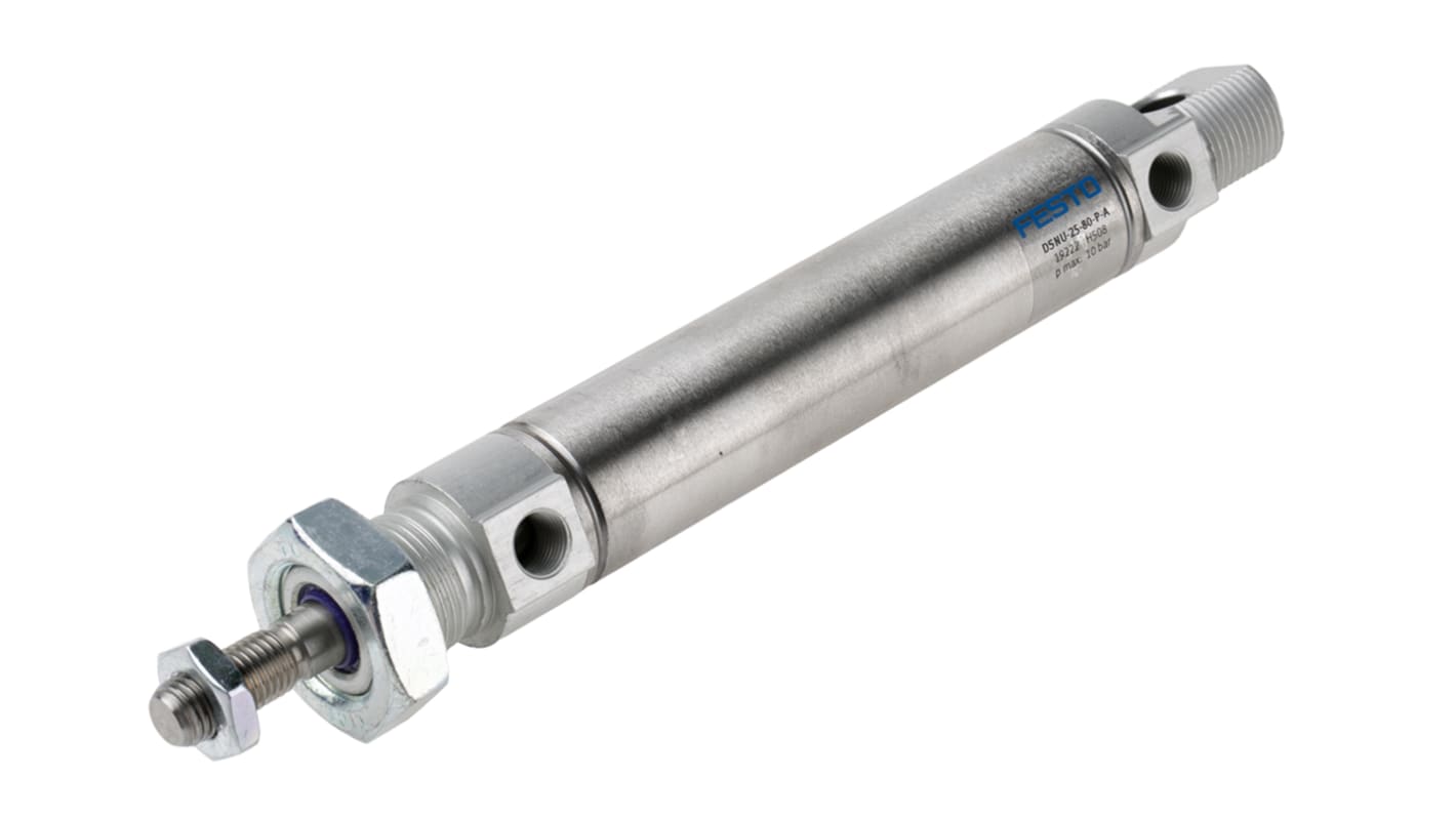Festo Pneumatic Cylinder - 19222, 25mm Bore, 80mm Stroke, DSNU Series, Double Acting