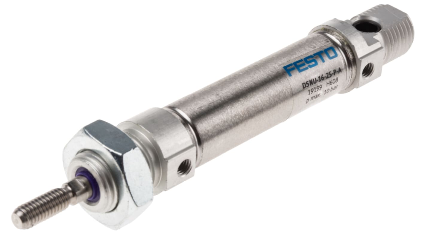 Festo Pneumatic Cylinder - 19199, 16mm Bore, 25mm Stroke, DSNU Series, Double Acting