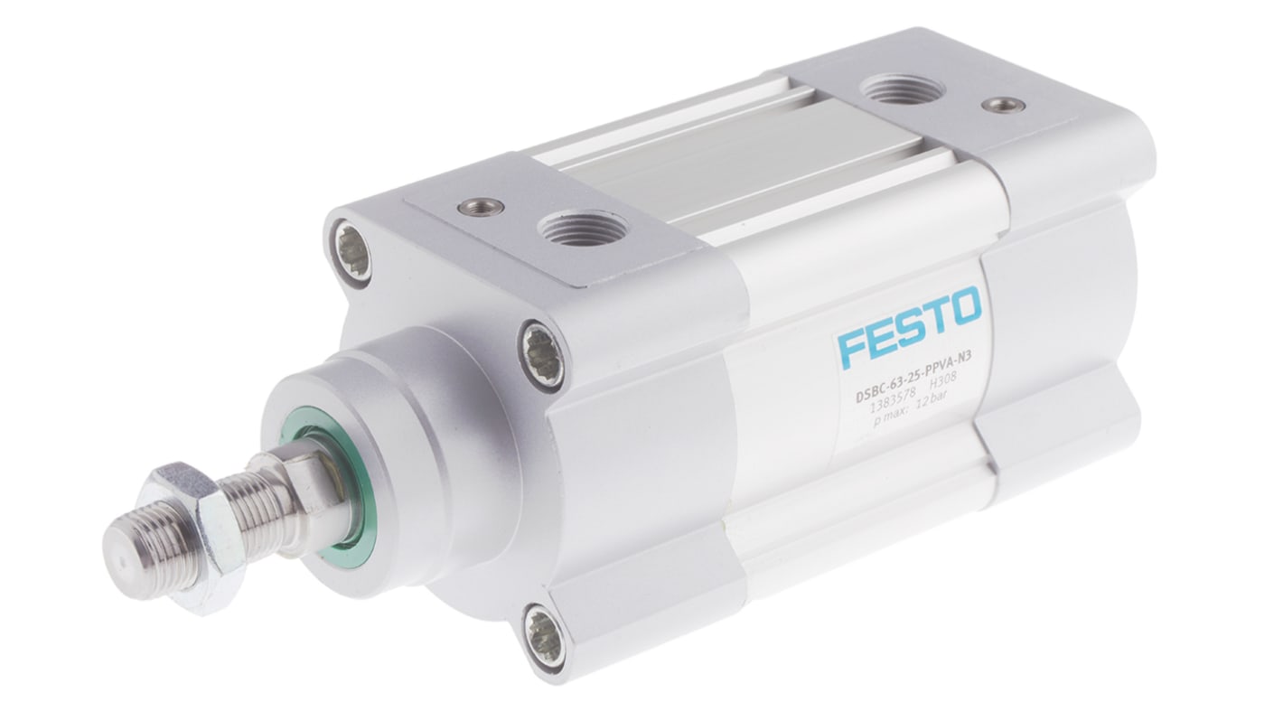 Cilindro pneumatico a stelo Festo DSBC 1383578, Doppio effetto, foro da 63mm, corsa 25mm, G 3/8, 12 bar max