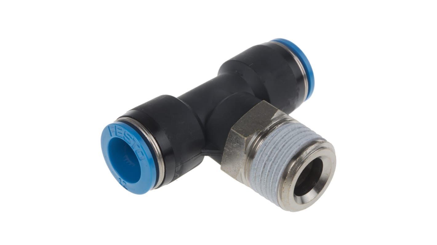 Festo QS Series Tee Threaded Adaptor, Push In 12 mm to Push In 12 mm, Threaded-to-Tube Connection Style, 153115