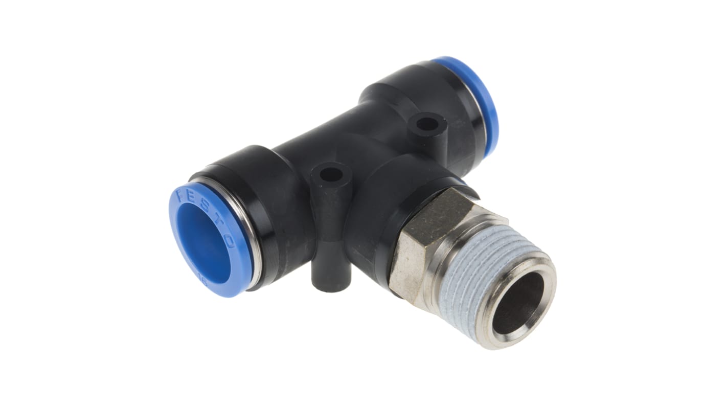 Festo QS Series Tee Threaded Adaptor, Push In 16 mm to Push In 16 mm, Threaded-to-Tube Connection Style, 153116