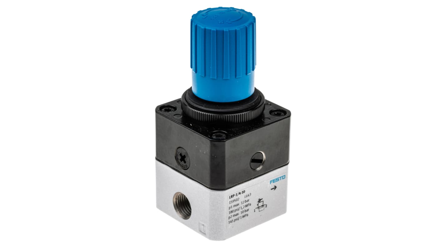 Festo G 1/4 Pneumatic Regulator - 0.1bar to 10bar, 1/4in, 12bar max. input, 159502