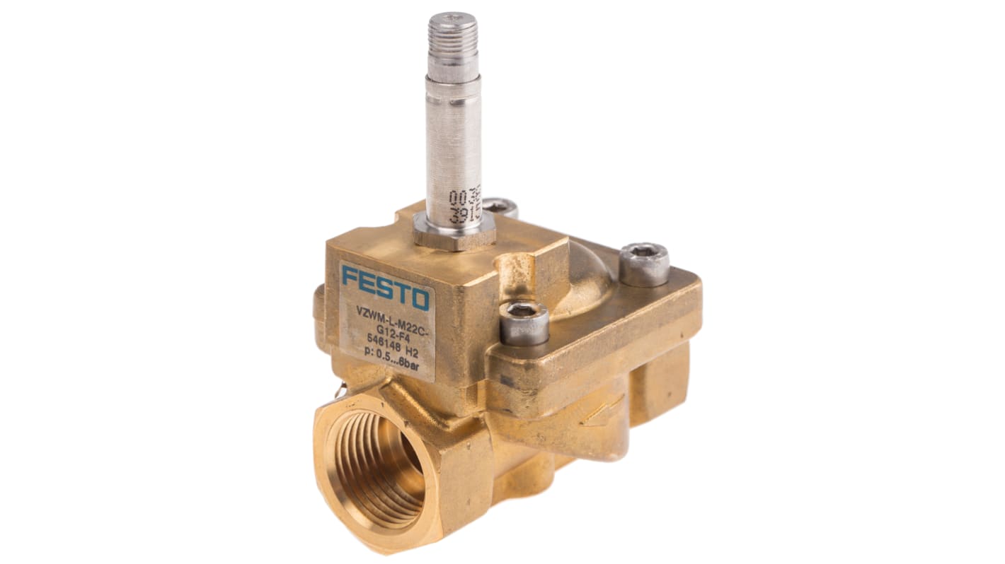 Festo 2/2 Pneumatic Solenoid Valve - Solenoid/Spring G 1/2 VZWM Series 24 V dc, 110/230 V ac, 546148