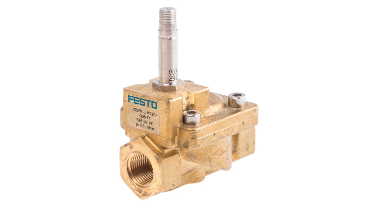 Electroválvula neumática Festo, Serie VZWM, Rosca G 3/8, Función 2/2, Solenoide/Resorte, En Línea