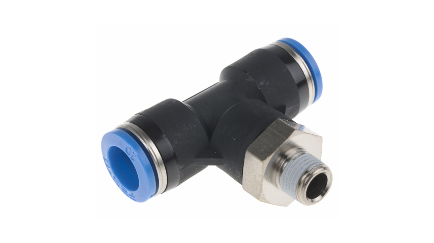 Festo QS Series Tee Threaded Adaptor, Push In 10 mm to Push In 10 mm, Threaded-to-Tube Connection Style, 190667