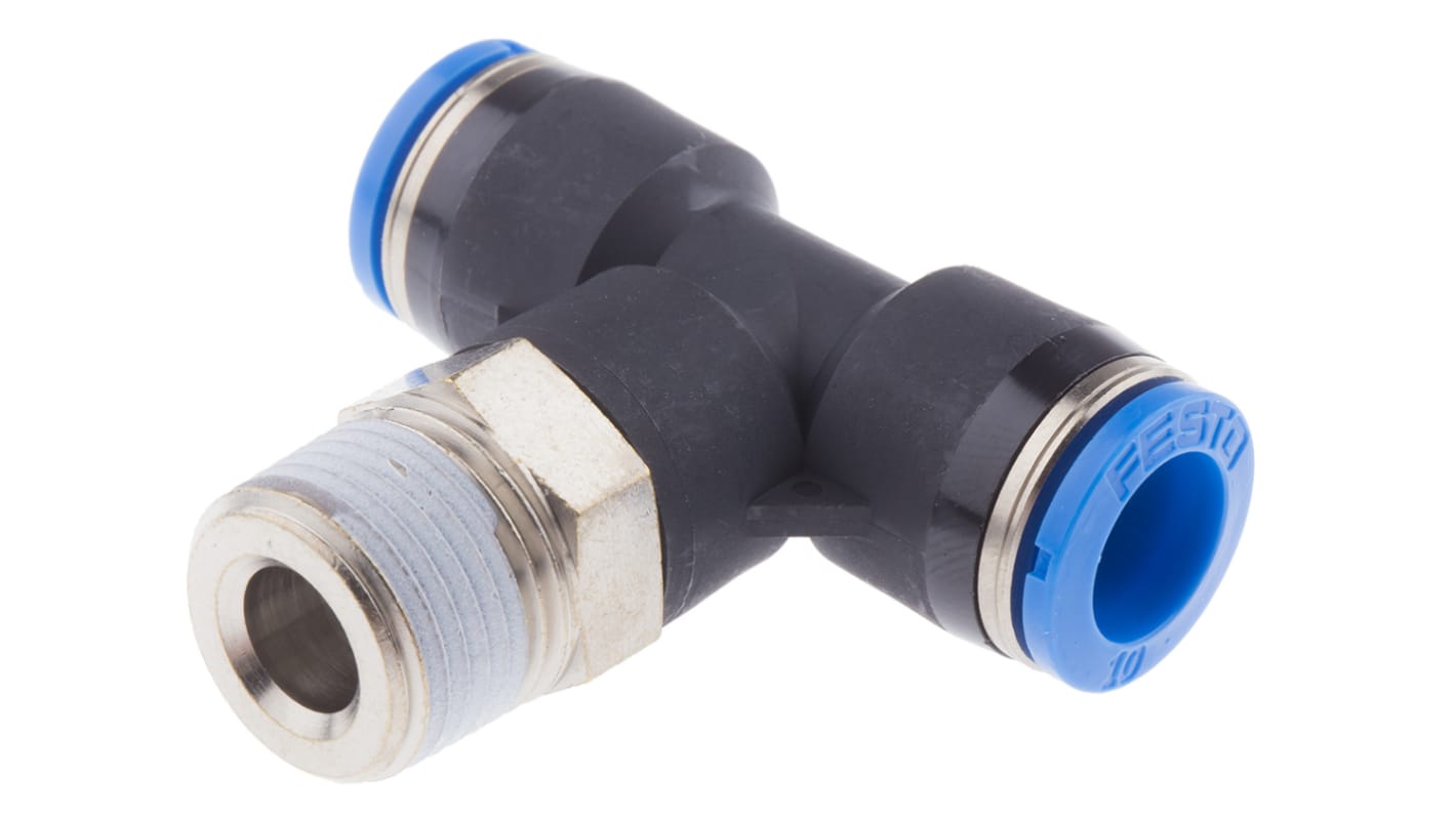 Festo QS Series Tee Threaded Adaptor, Push In 10 mm to Push In 10 mm, Threaded-to-Tube Connection Style, 153113