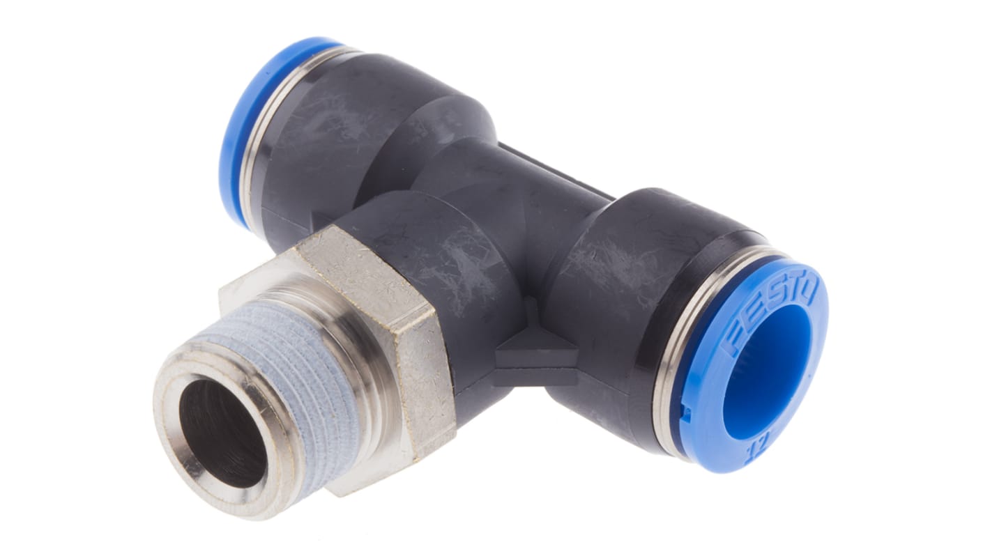 Festo QS Series Tee Threaded Adaptor, Push In 12 mm to Push In 12 mm, Threaded-to-Tube Connection Style, 153114