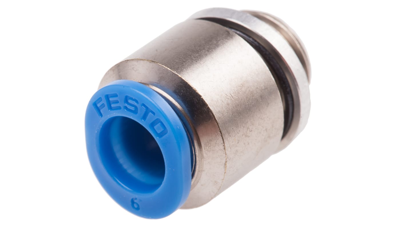 Festo QS Series Straight Threaded Adaptor, G 1/8 Male to Push In 6 mm, Threaded-to-Tube Connection Style, 186267