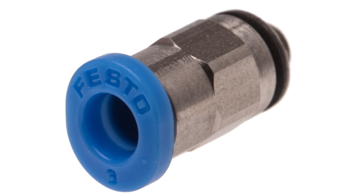 Festo QS Series Straight Threaded Adaptor, M3 Male to Push In 3 mm, Threaded-to-Tube Connection Style, 153301