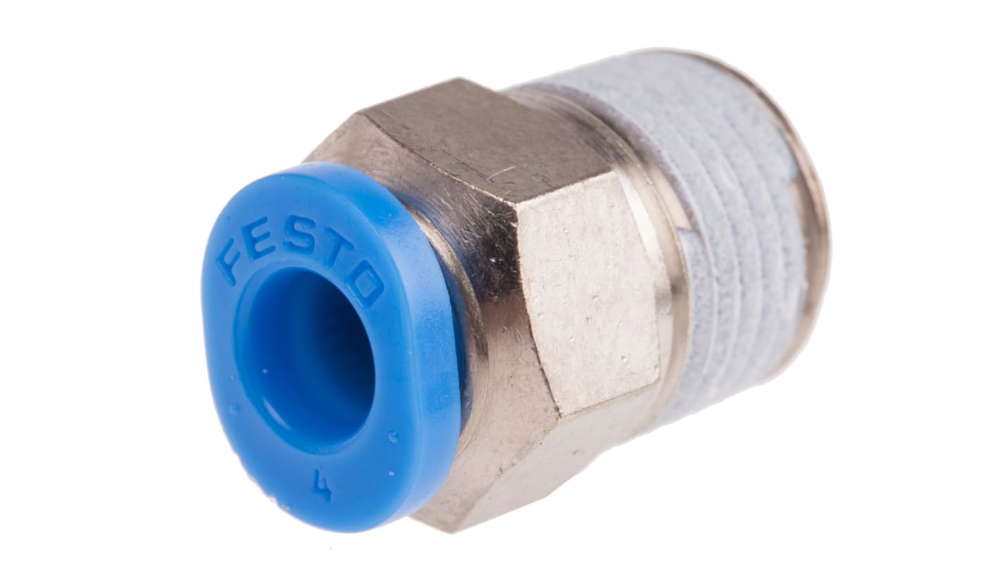 Festo QS Series Straight Threaded Adaptor, R 1/8 Male to Push In 4 mm, Threaded-to-Tube Connection Style, 153305