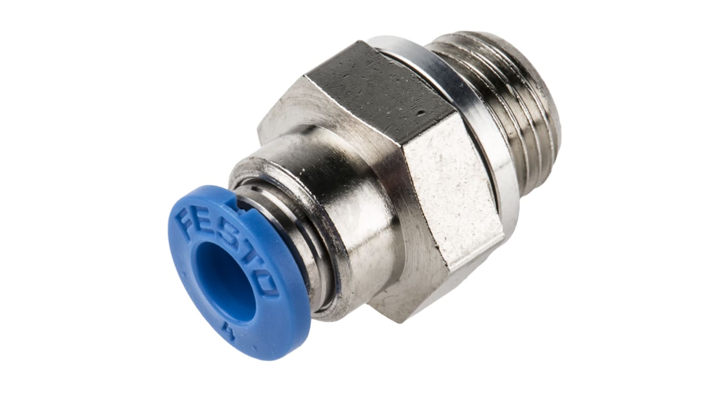 Festo QS Series Straight Threaded Adaptor, G 1/8 Male to Push In 4 mm, Threaded-to-Tube Connection Style, 186095
