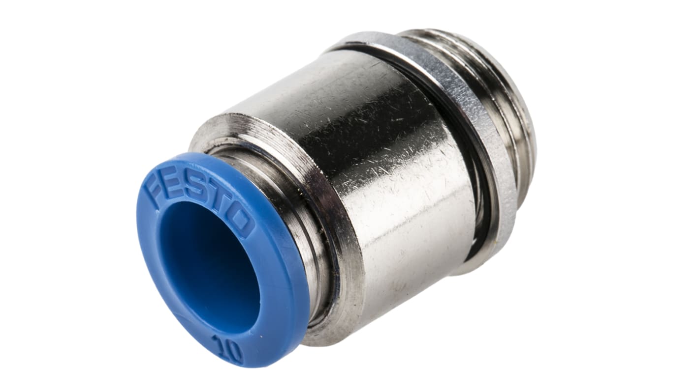 Festo QS Series Straight Threaded Adaptor, G 3/8 Male to Push In 10 mm, Threaded-to-Tube Connection Style, 186113