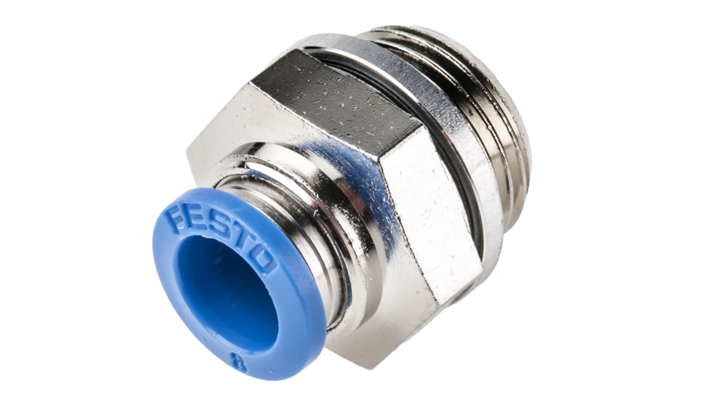 Festo QS Series Straight Threaded Adaptor, G 3/8 Male to Push In 8 mm, Threaded-to-Tube Connection Style, 186100