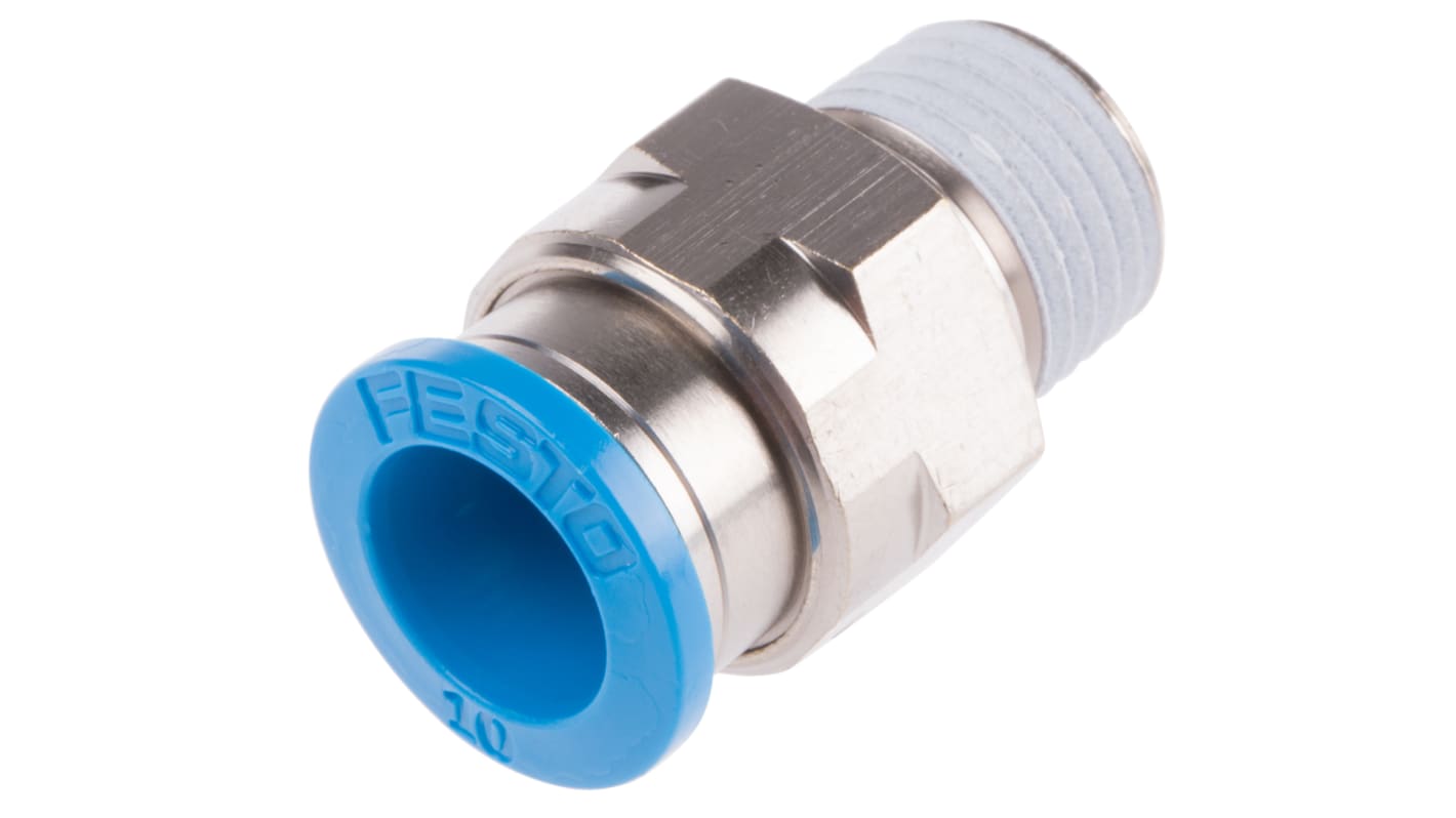 Festo QS Series Straight Threaded Adaptor, R 1/4 Male to Push In 10 mm, Threaded-to-Tube Connection Style, 153007