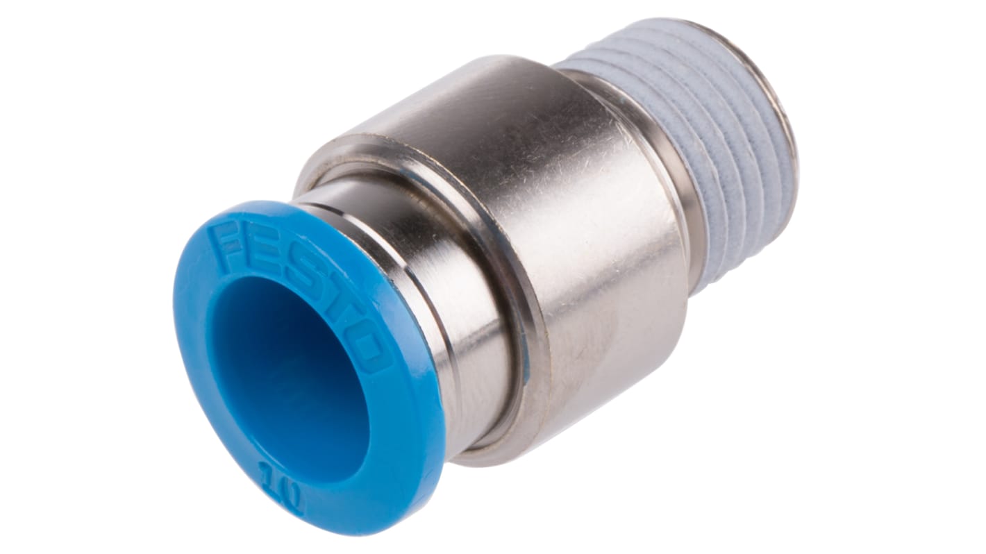 Festo QS Series Straight Threaded Adaptor, R 1/4 Male to Push In 10 mm, Threaded-to-Tube Connection Style, 153018