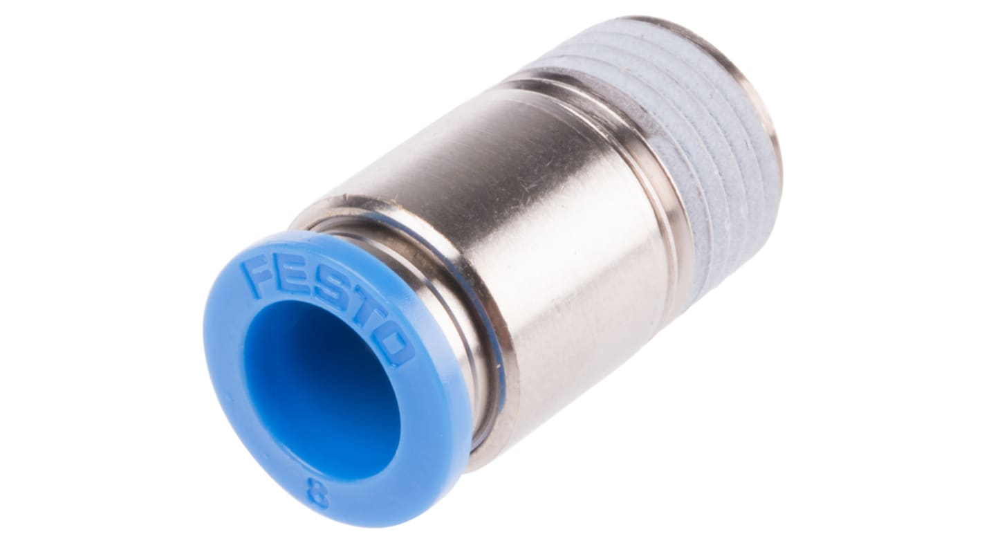 Festo QS Series Straight Threaded Adaptor, R 1/4 Male to Push In 8 mm, Threaded-to-Tube Connection Style, 153016