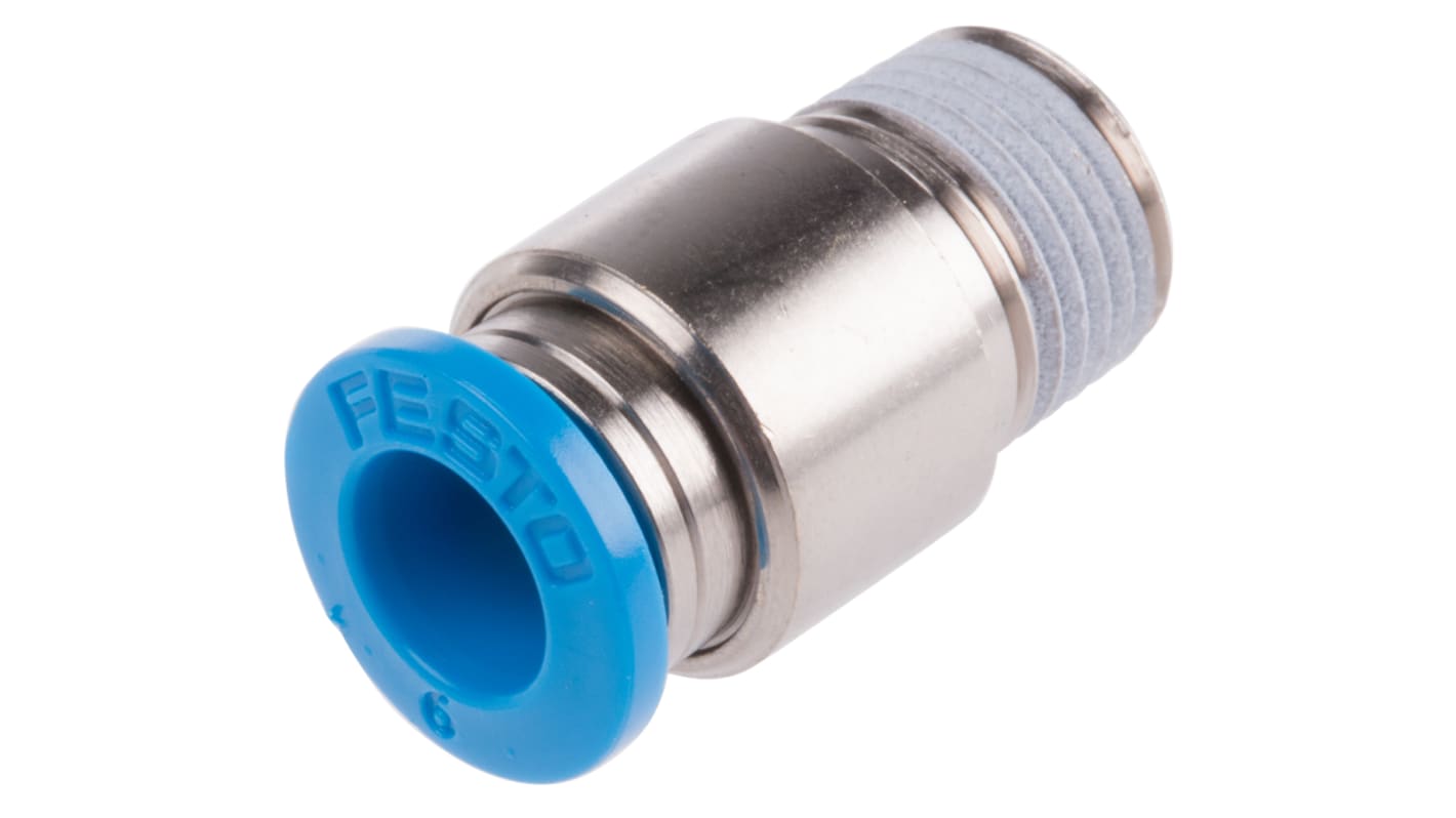 Festo QS Series Straight Threaded Adaptor, R 1/8 Male to Push In 6 mm, Threaded-to-Tube Connection Style, 153013