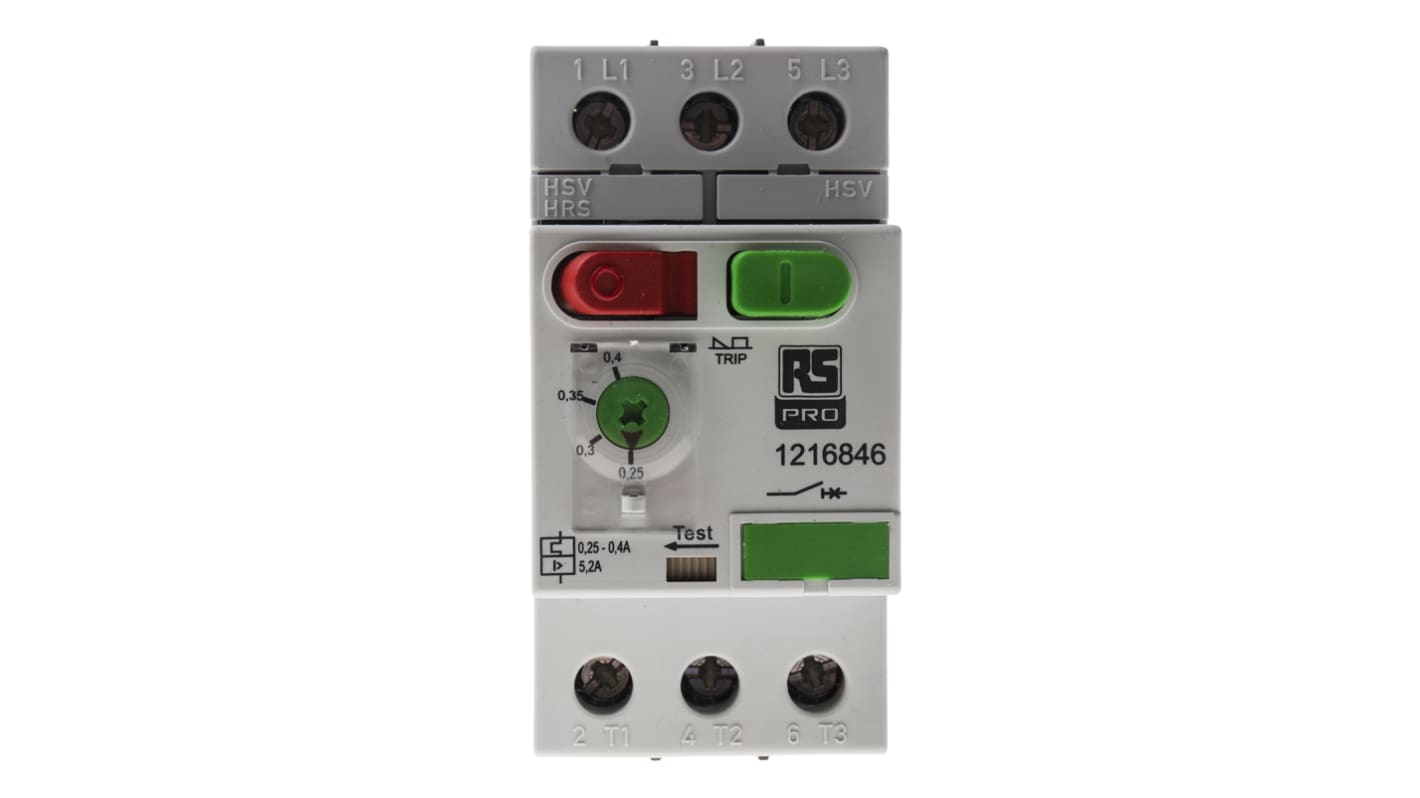 RS PRO 0.25 → 0.4 A Motor Protection Circuit Breaker