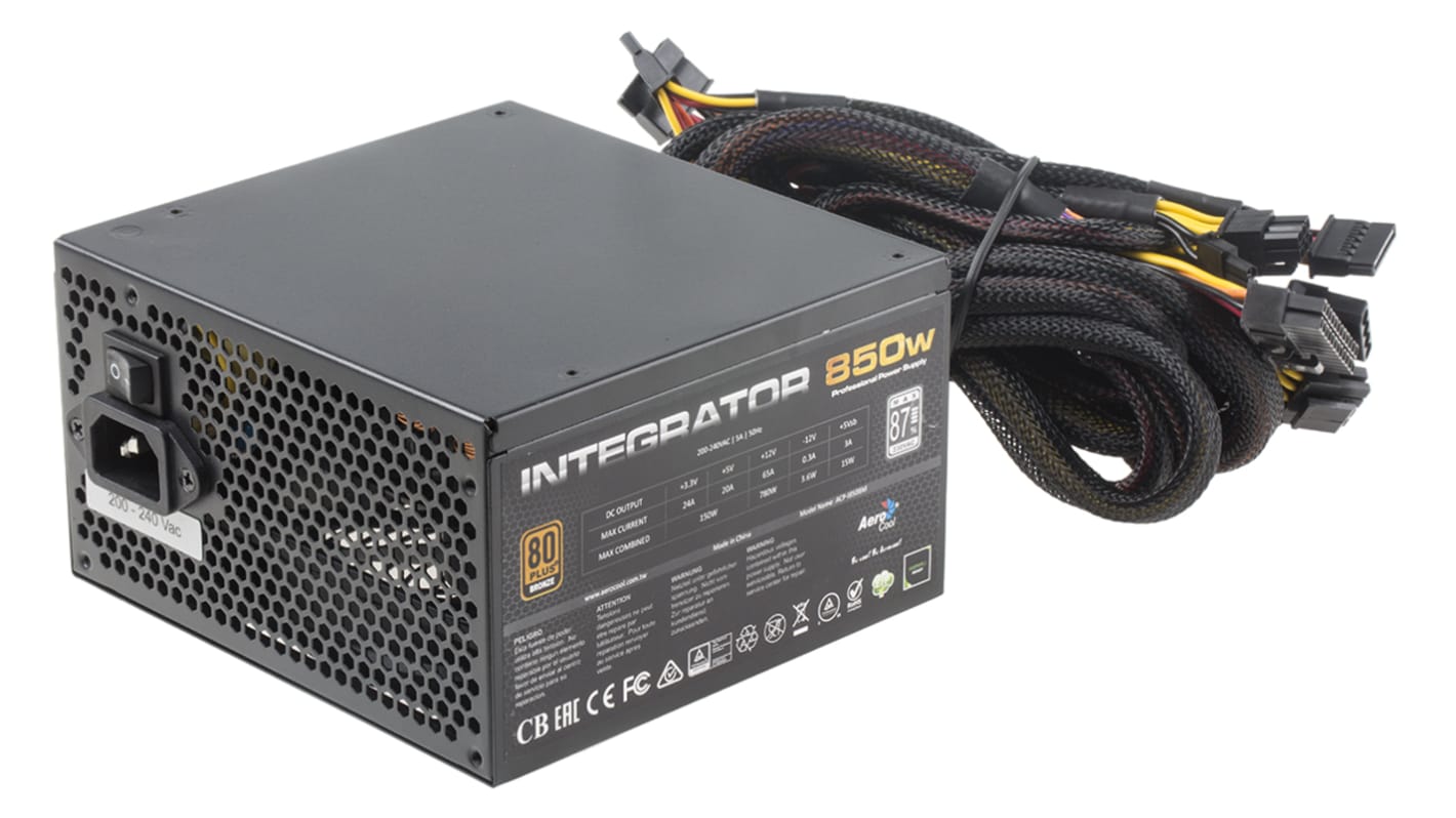 RS PRO PC 電源, 入力：200 → 240V ac, 出力：±12 V dc, 3.3 V dc, 5 V dc, 定格電力：850W