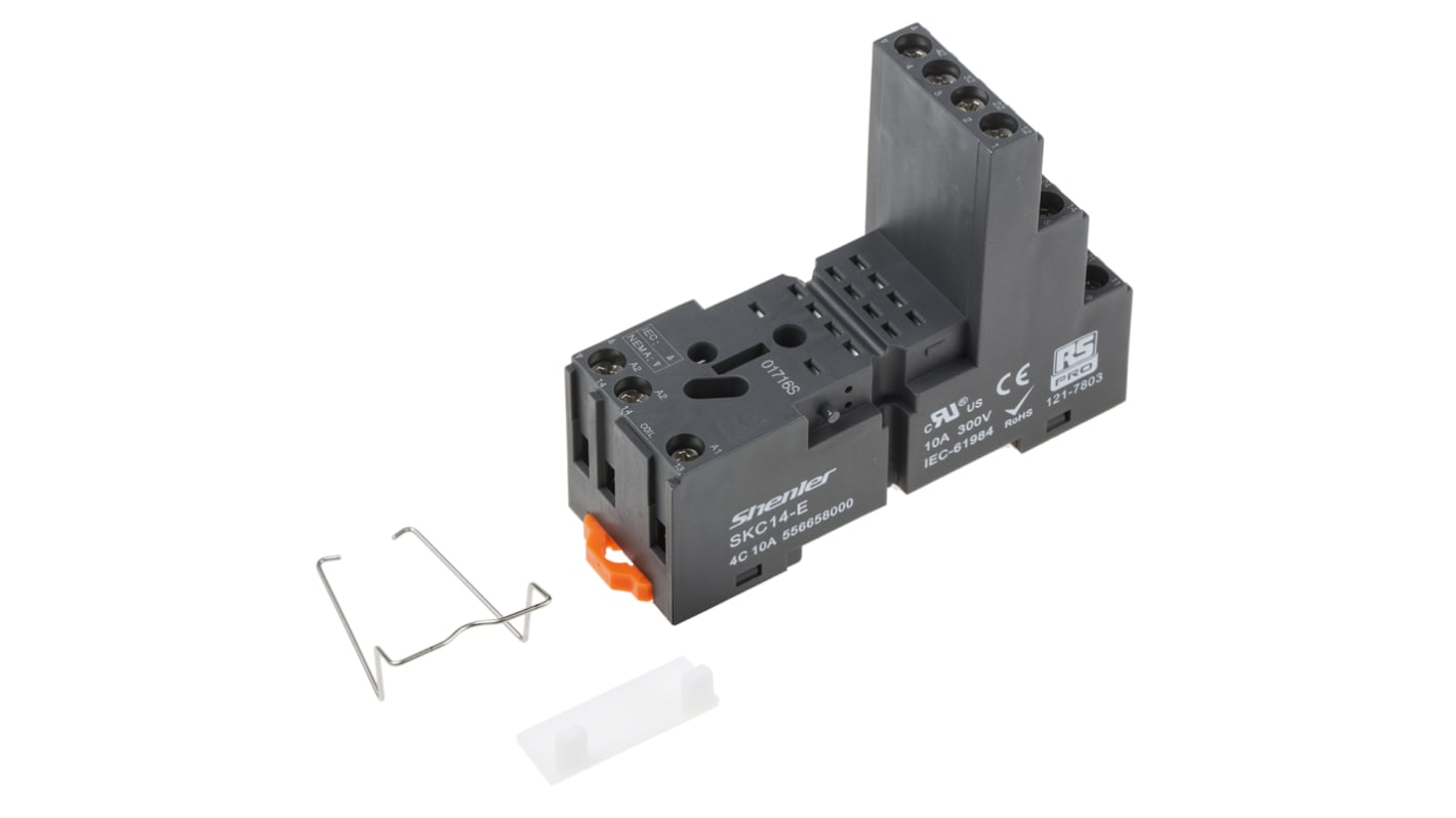 RS PRO 14 Pin 300V DIN Rail Relay Socket, for use with RS PRO RKE & RKF 14 Pin Relays