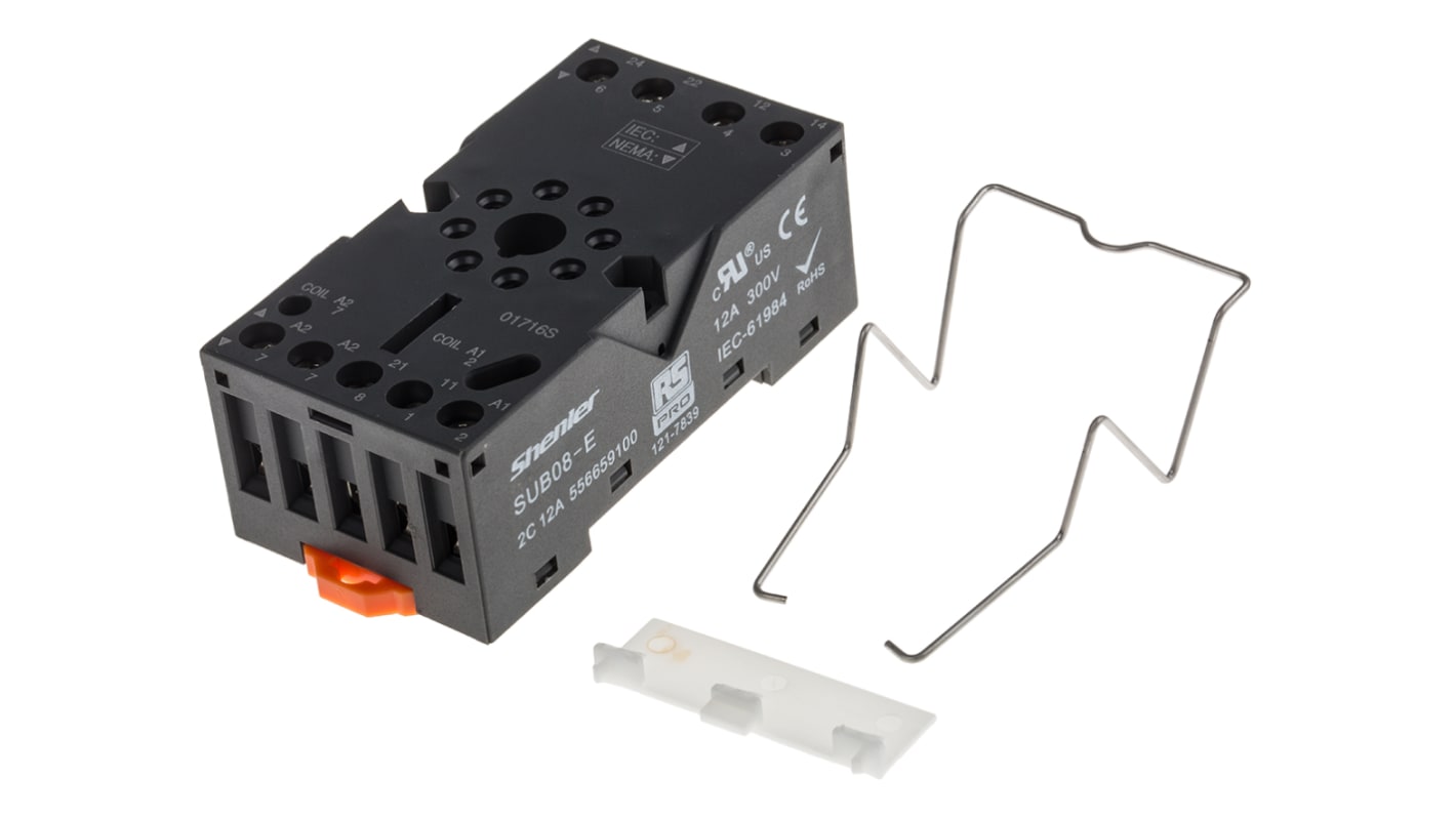 RS PRO 8 Pin 300V DIN Rail Relay Socket, for use with RS PRO RUB Relays