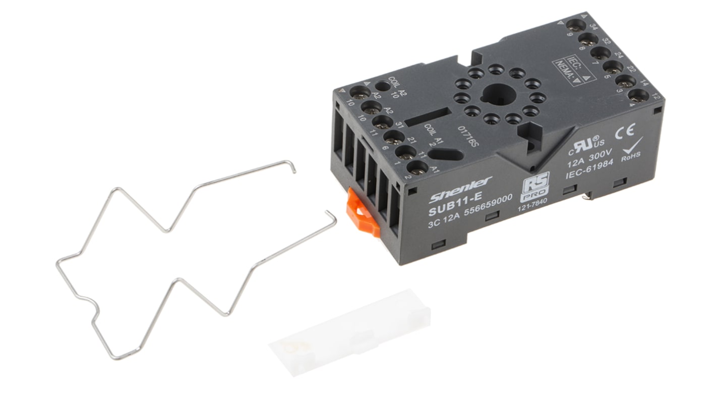 RS PRO 11 Pin 300V DIN Rail Relay Socket, for use with RS PRO RUB Relays