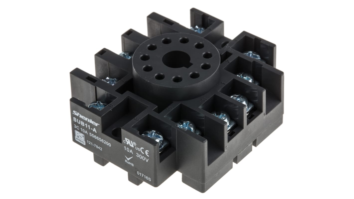 RS PRO 11 Pin 300V DIN Rail Relay Socket, for use with RS PRO RUB Relays