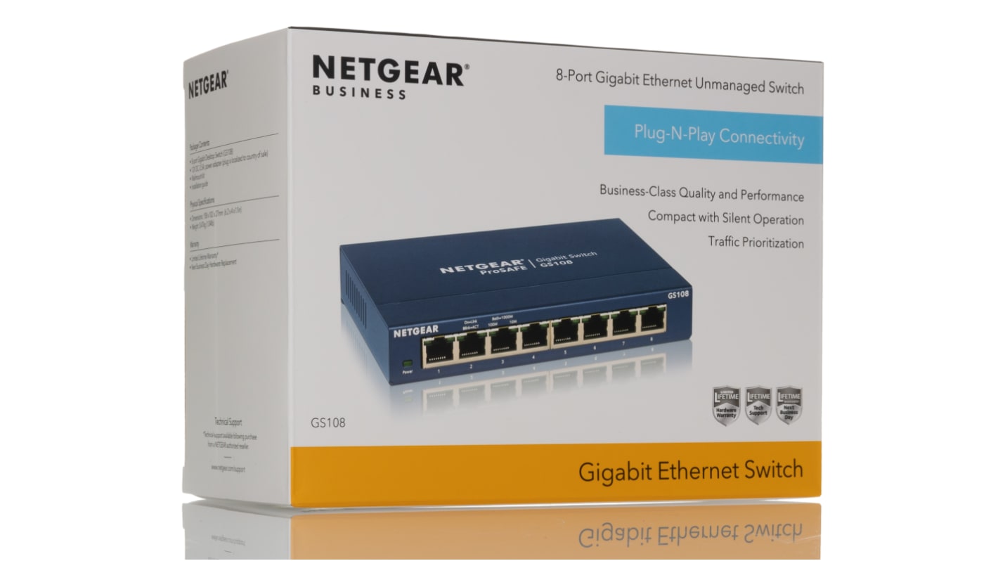 Netgear ProSAFE GS108, Unmanaged 8 Port Ethernet Switch Type G - British 3-Pin