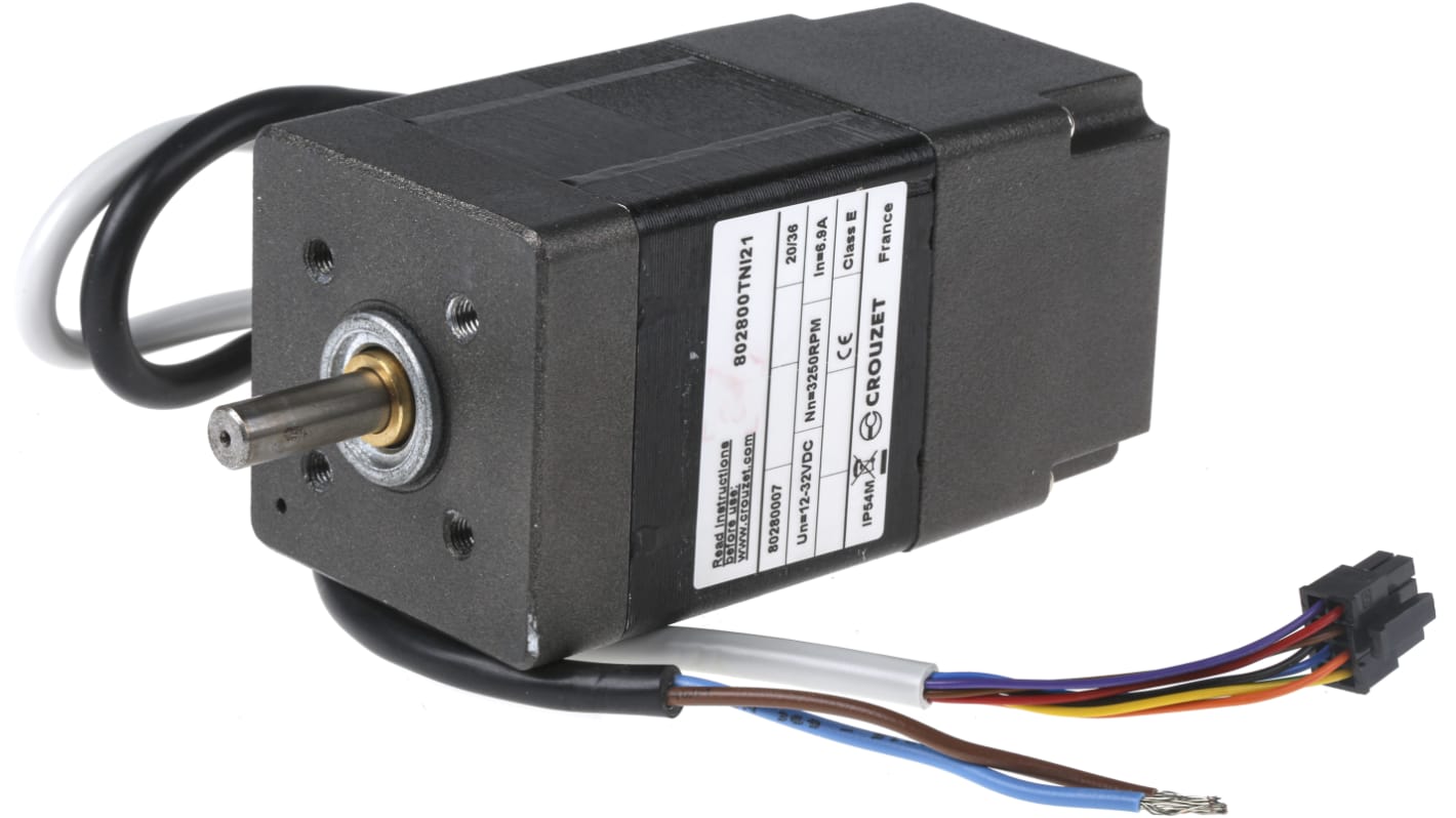 Motor DC Crouzet serie 80280 TNi21, 10 → 36 Vdc, 199 W a 24 V, 251 W a 32 V, 84 W a 12 V, 1900 rpm a 24 V, 2400 rpm a