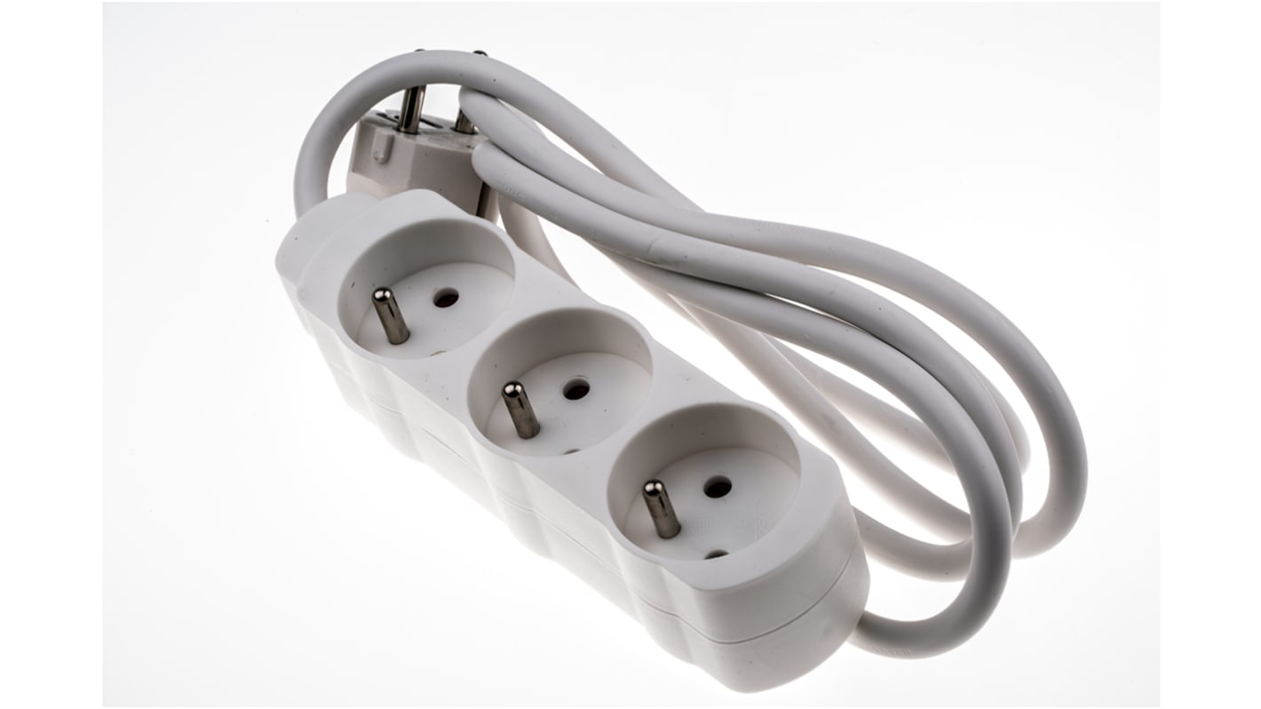 RS PRO 1.5m 3 Socket Type E - French Extension Lead, 230 V ac