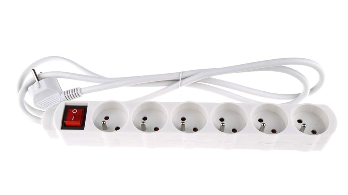 RS PRO 1.5m 6 Socket Type E - French Extension Lead, 230 V ac