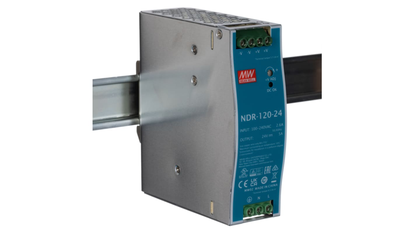 NDR-120-24 | MEAN WELL NDR Switched Mode DIN Rail Power Supply, 90 → ...