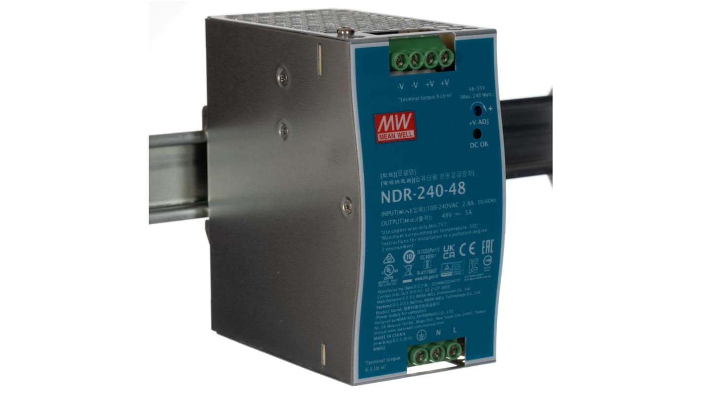 NDR-240-48 | MEAN WELL NDR Switched Mode DIN Rail Power Supply, 90 → ...