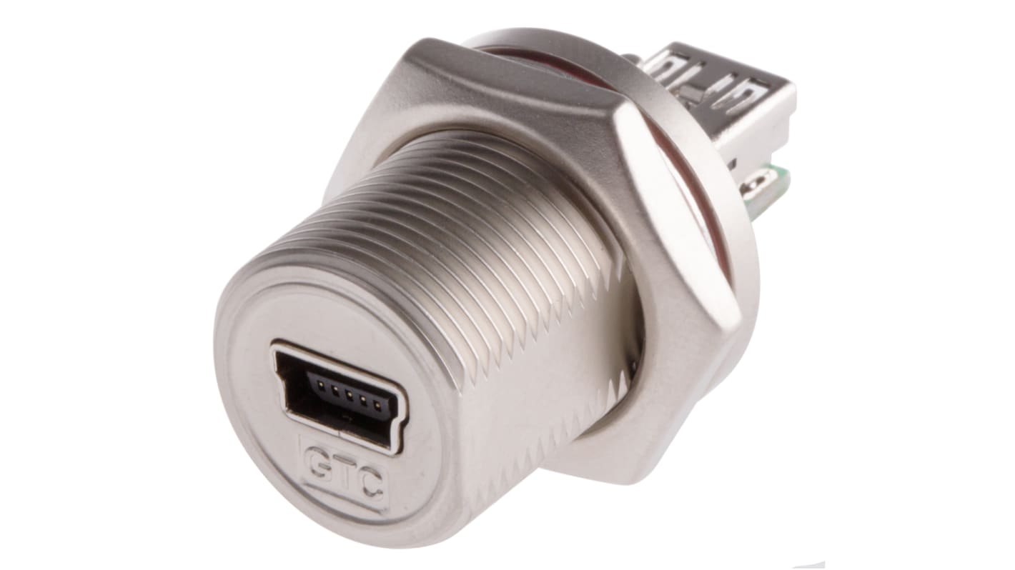 Konektor Mini USB typ USB B, Samice, orientace těla: přímý, Montáž na panel, 100 V AC/DC, 1A RS PRO