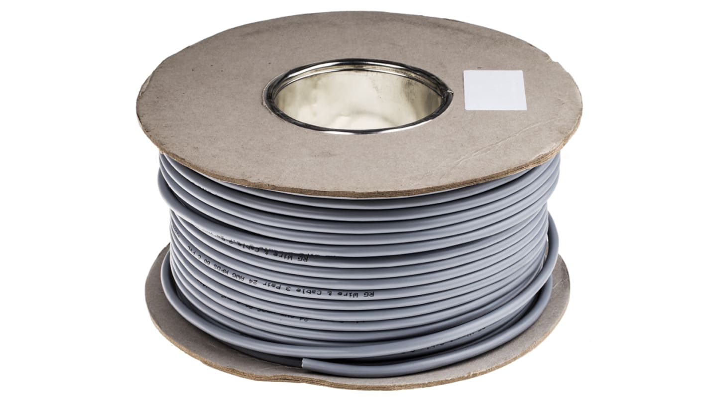 Cable Industrial Multipar apantallado RS PRO, 3 pares, 0,2 mm², 24 AWG, long. 100m, Ø ext. 6mm, funda de LSZH Gris