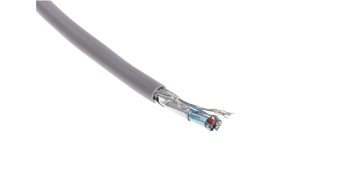 RS PRO Multicore Multipair Industrial Cable, 2 Pairs, 0.33 mm², 22 AWG, Screened, 100m, Grey Sheath