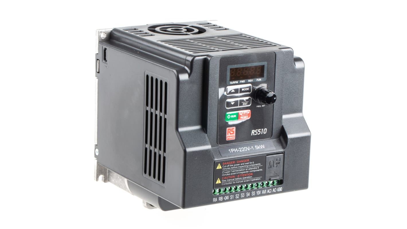 Inverter RS PRO, 1,5 kW, 230 V c.a., 1 fase, 0.01 → 599Hz