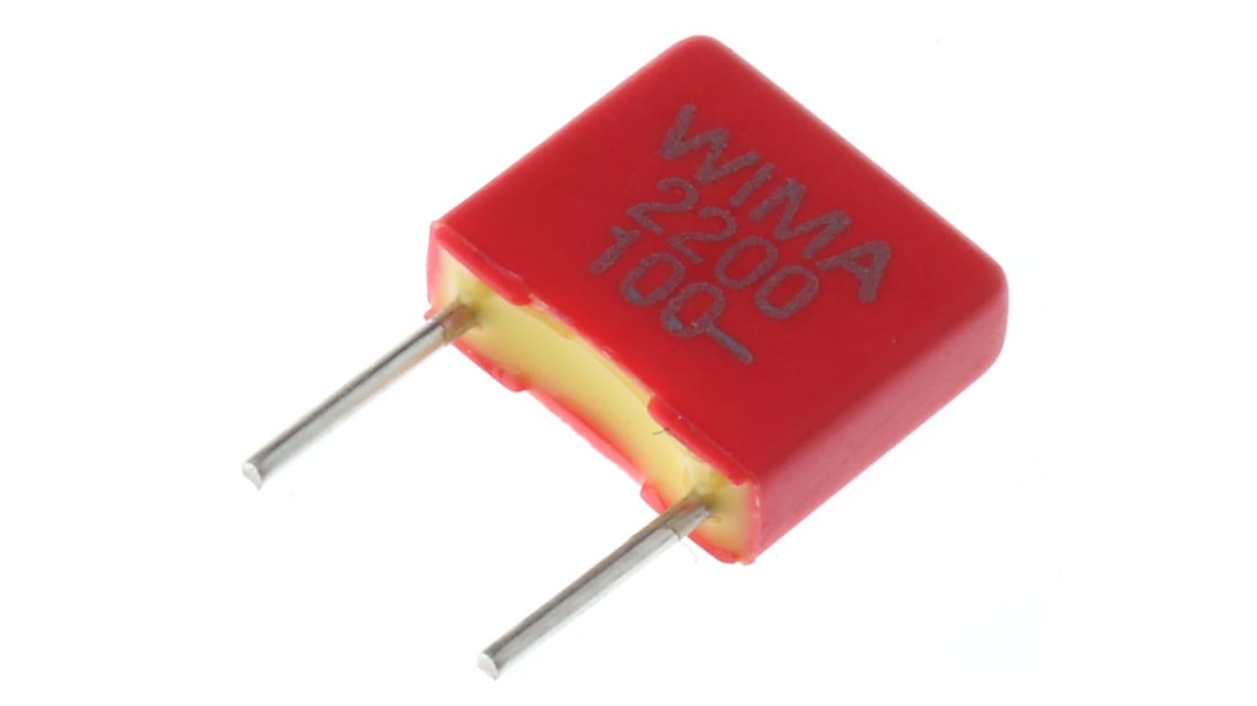 Condensador de película WIMA, 2.2nF, ±10%, 63 V ac, 100 V dc, Montaje en orificio pasante