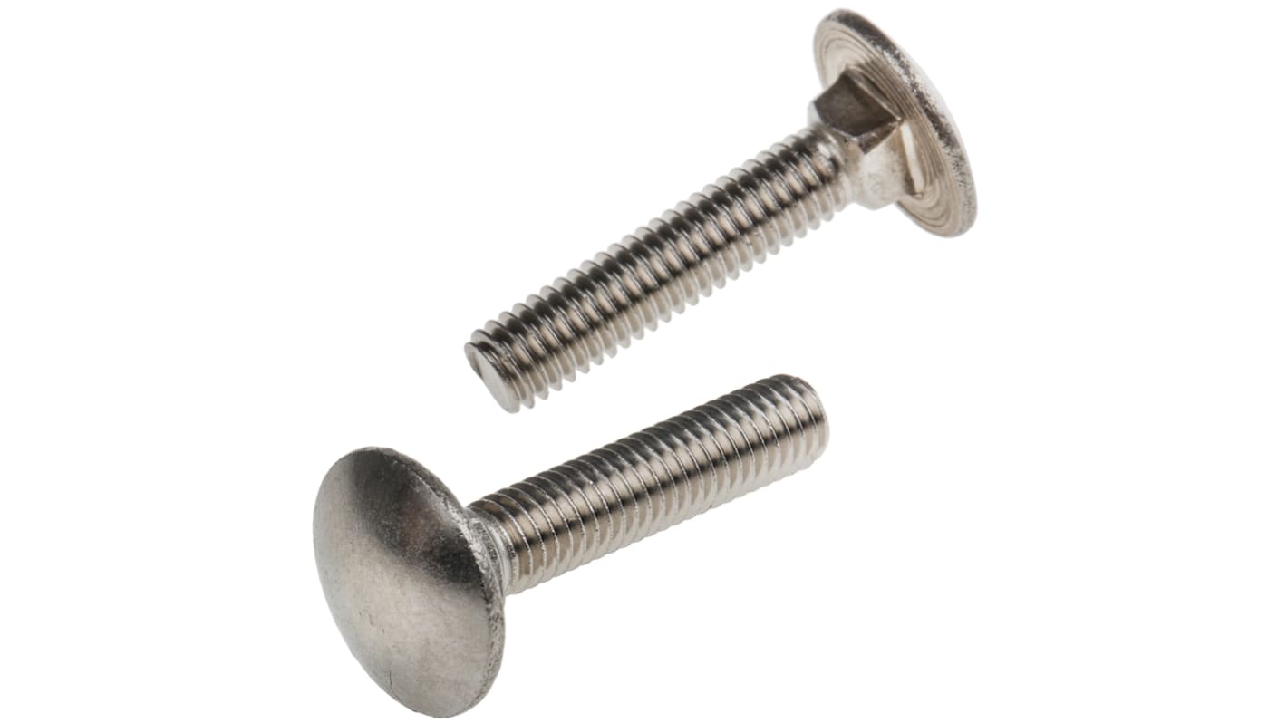 Plain Stainless Steel Coach Bolt, M6 x 30mm