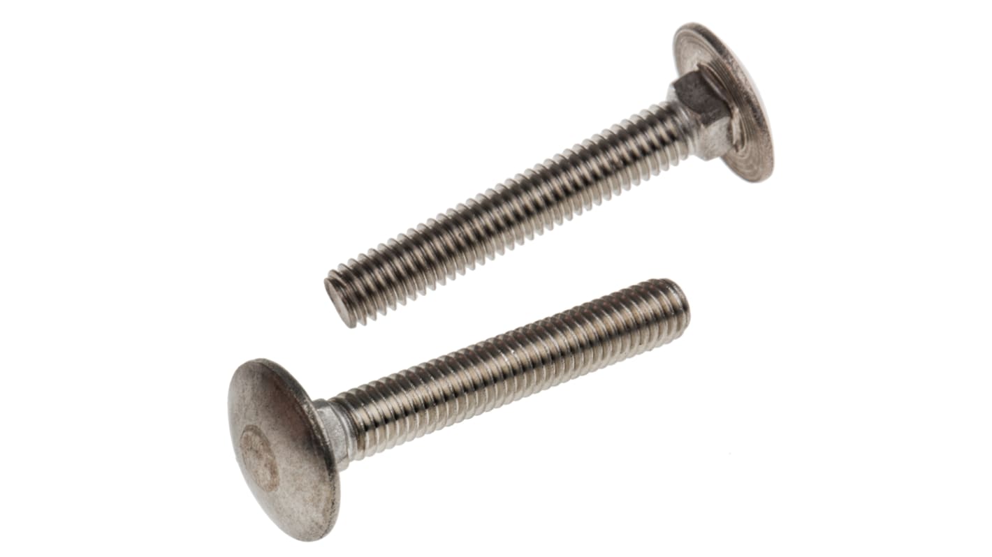 Plain Stainless Steel Coach Bolt, M6 x 40mm