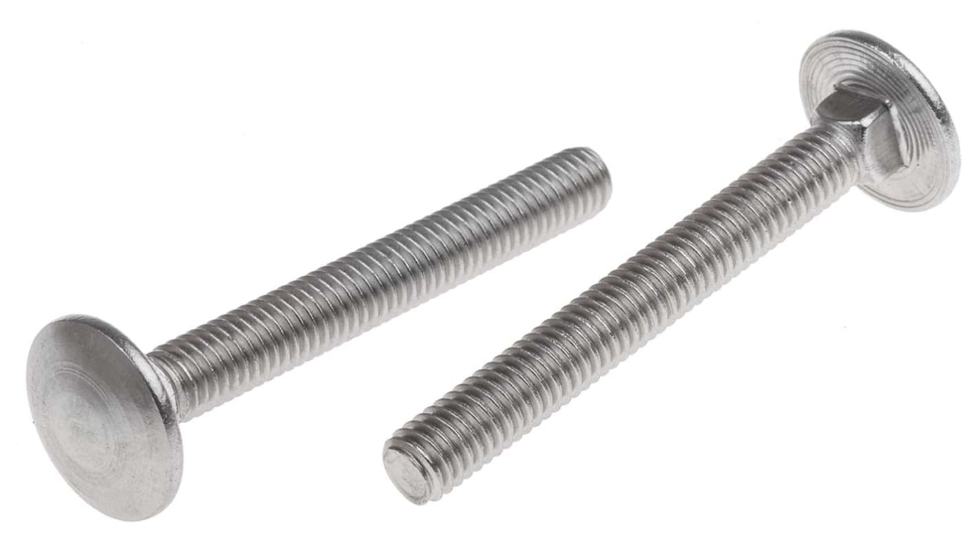 Plain Stainless Steel Coach Bolt, M6 x 50mm