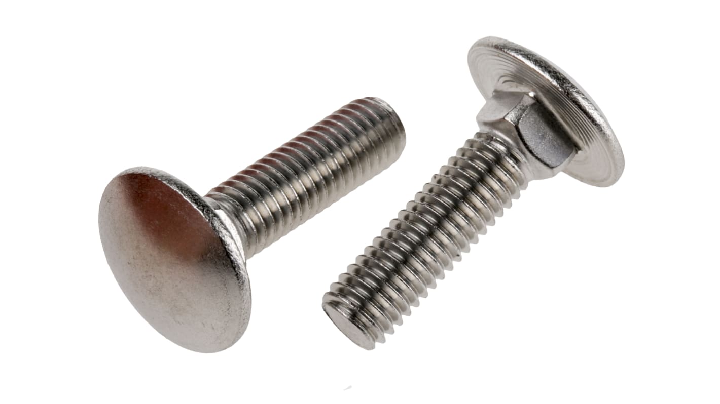 Plain Stainless Steel Coach Bolt, M8 x 30mm RS